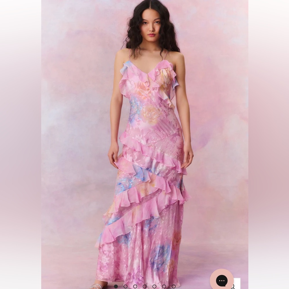 LOVESHACKFANCY: Rialto Floral Chiffon Maxi Dress - CANDY SPARKLE